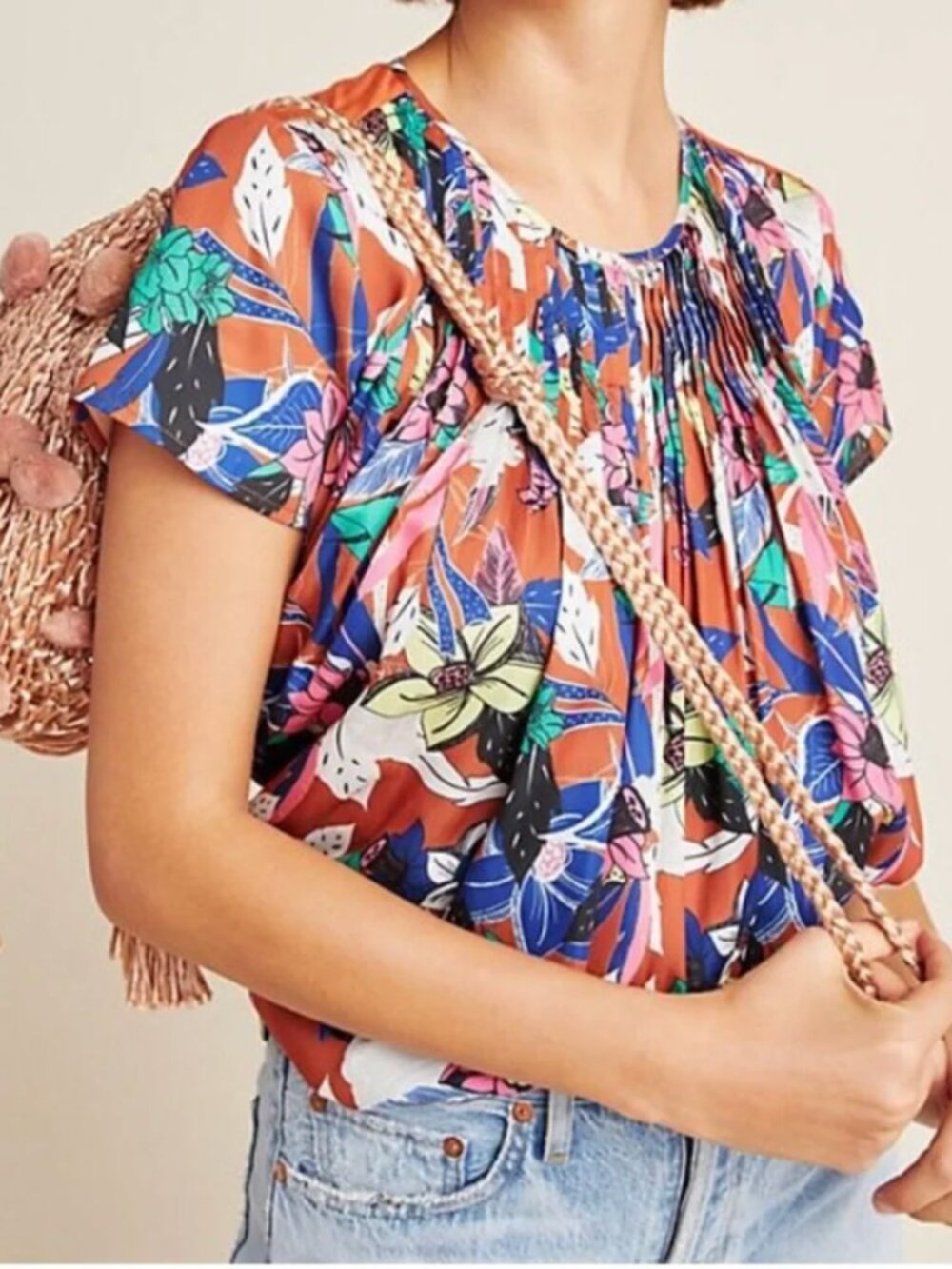 Anthropologie Dolan Floral Tropical Pilar Pleated Blouse Top Size Small